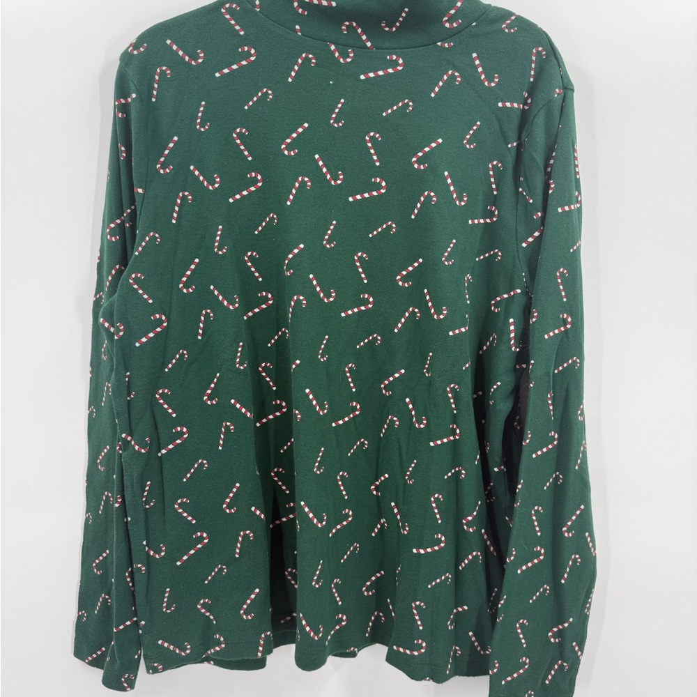 Green Candy Cane Print Long Sleeve Shirt
